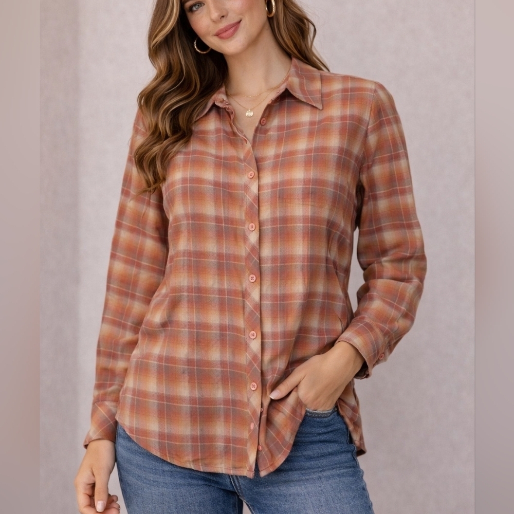 C.E. SCHMIDT Dusty Pink Flannel Plaid Button Down Long Sleeve Shirt